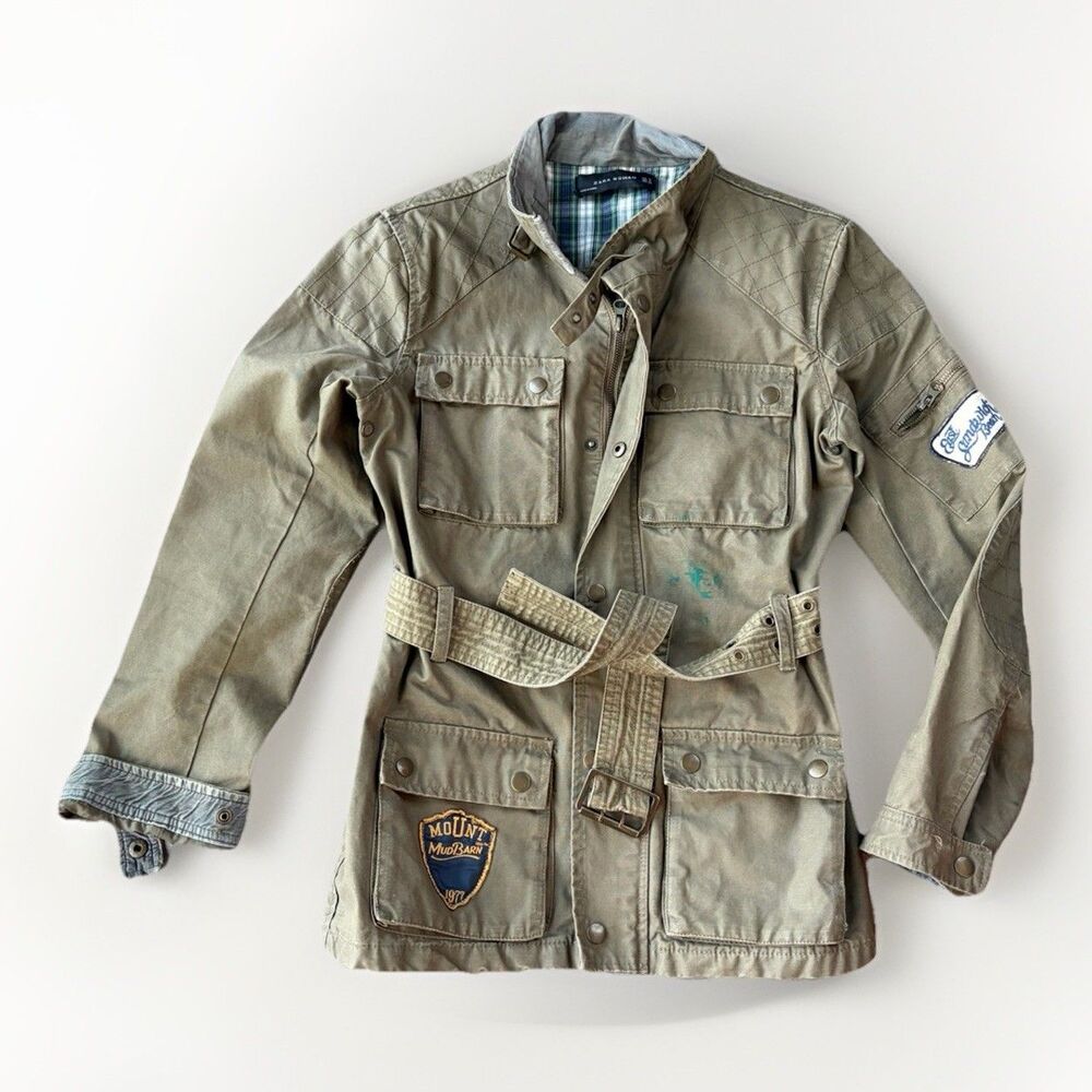 Zara Woman Green Military Jacket Size M Coated Canvas Lined Slim Fit